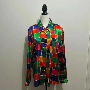 ⭐️Host Pick⭐️VINTAGE-K.C studio Women’s satin colour block button up shirts